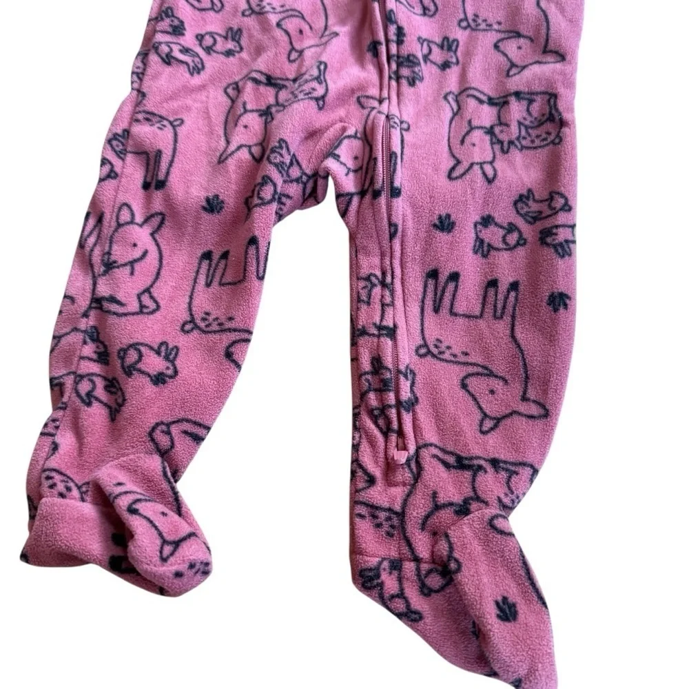 Carter’s Pink Fleece Pajama 2-way zip Forest Winter Animals Deer Baby Girl 9M